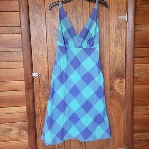 Isaac Mizrahi for Target blue and purple square plaid gingham midi dress size 4